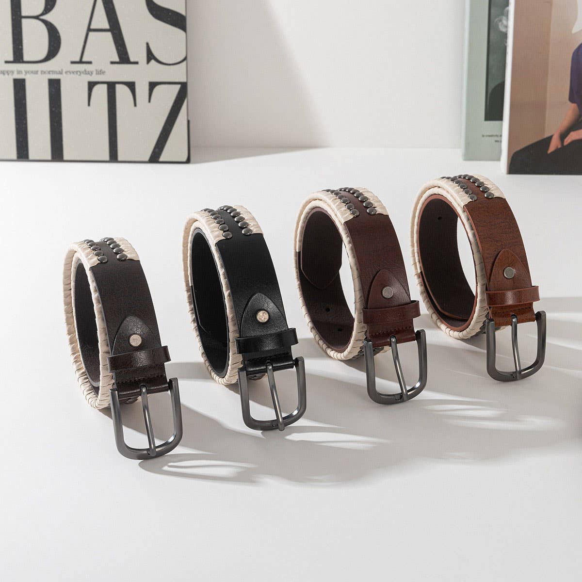 Vintage Punk Studded Pin Buckle Belt Unisex Jeans_CWABE1230