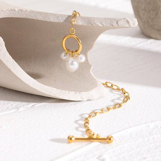 18K Gold Pearl Pendant Bracelet, Boutique Style_CWAJE4883
