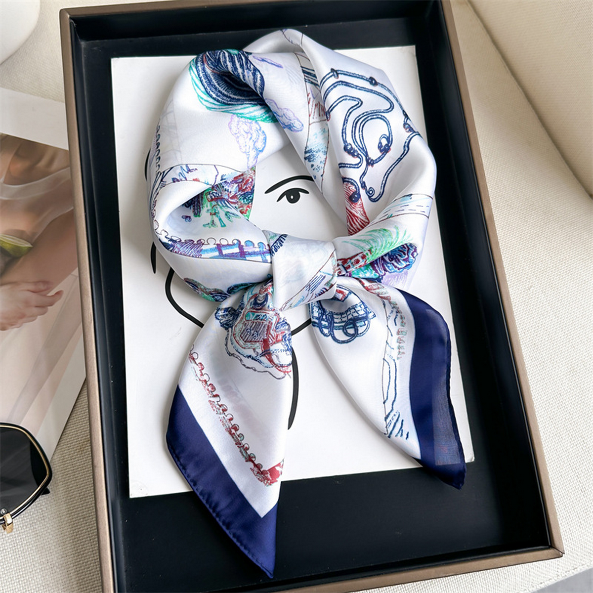 Lily Print Satin Square Scarf for Summer Sun