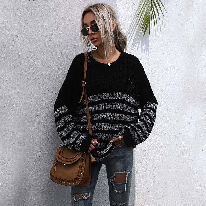 STRIPED CREW NECK LONG-SLEEVED SWEATER WITH BASE