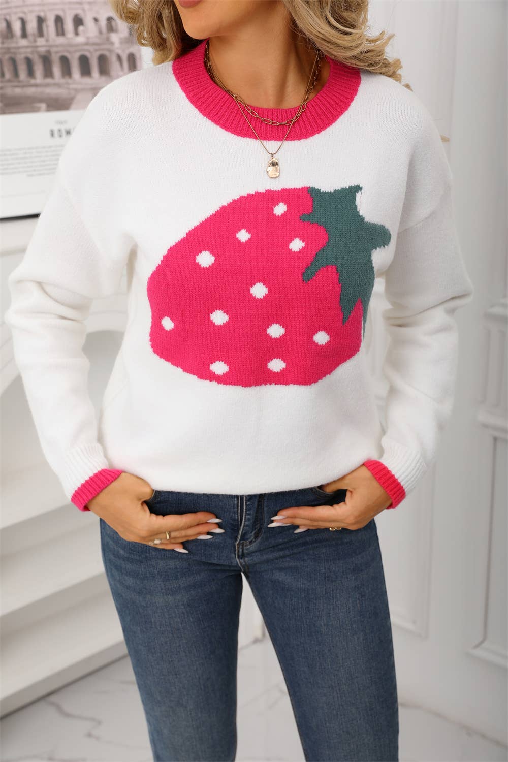 Strawberry Valentine's Day knitted sweater
