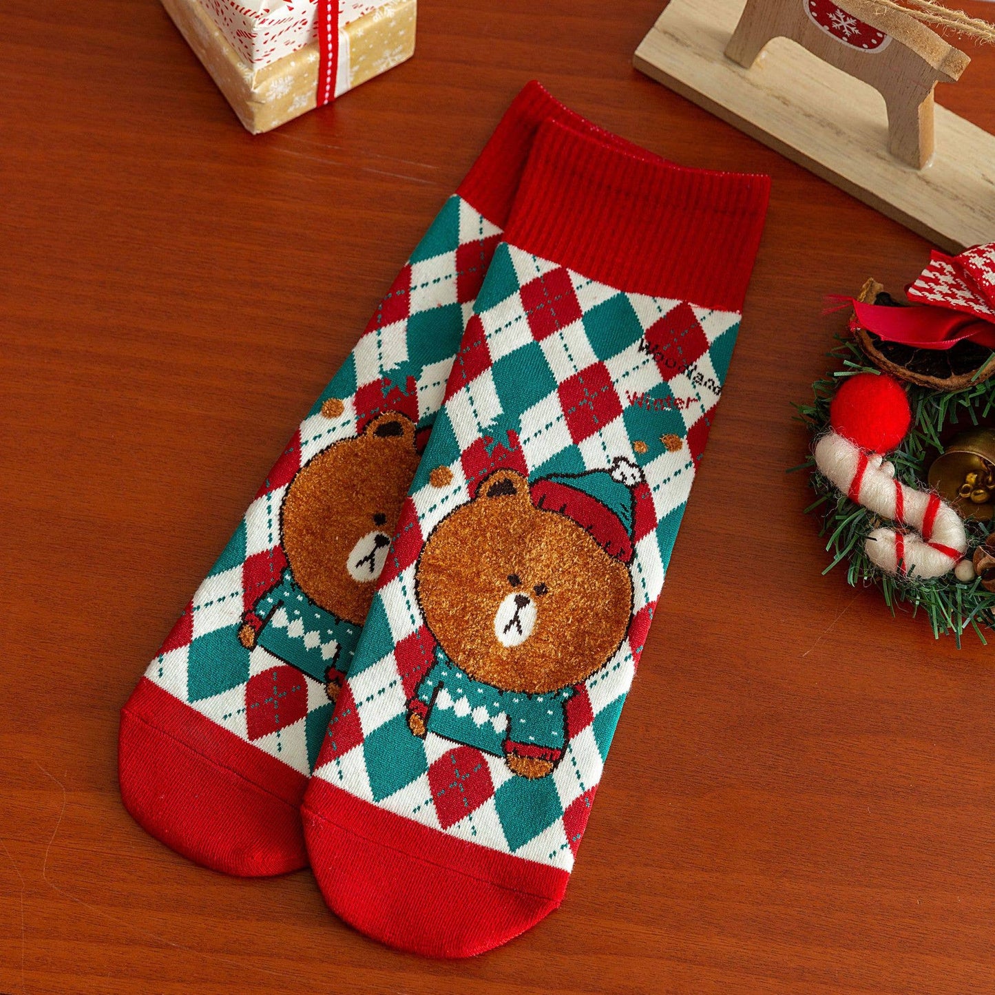 Christmas Gifts Santa Claus Elk Pattern Crew Socks