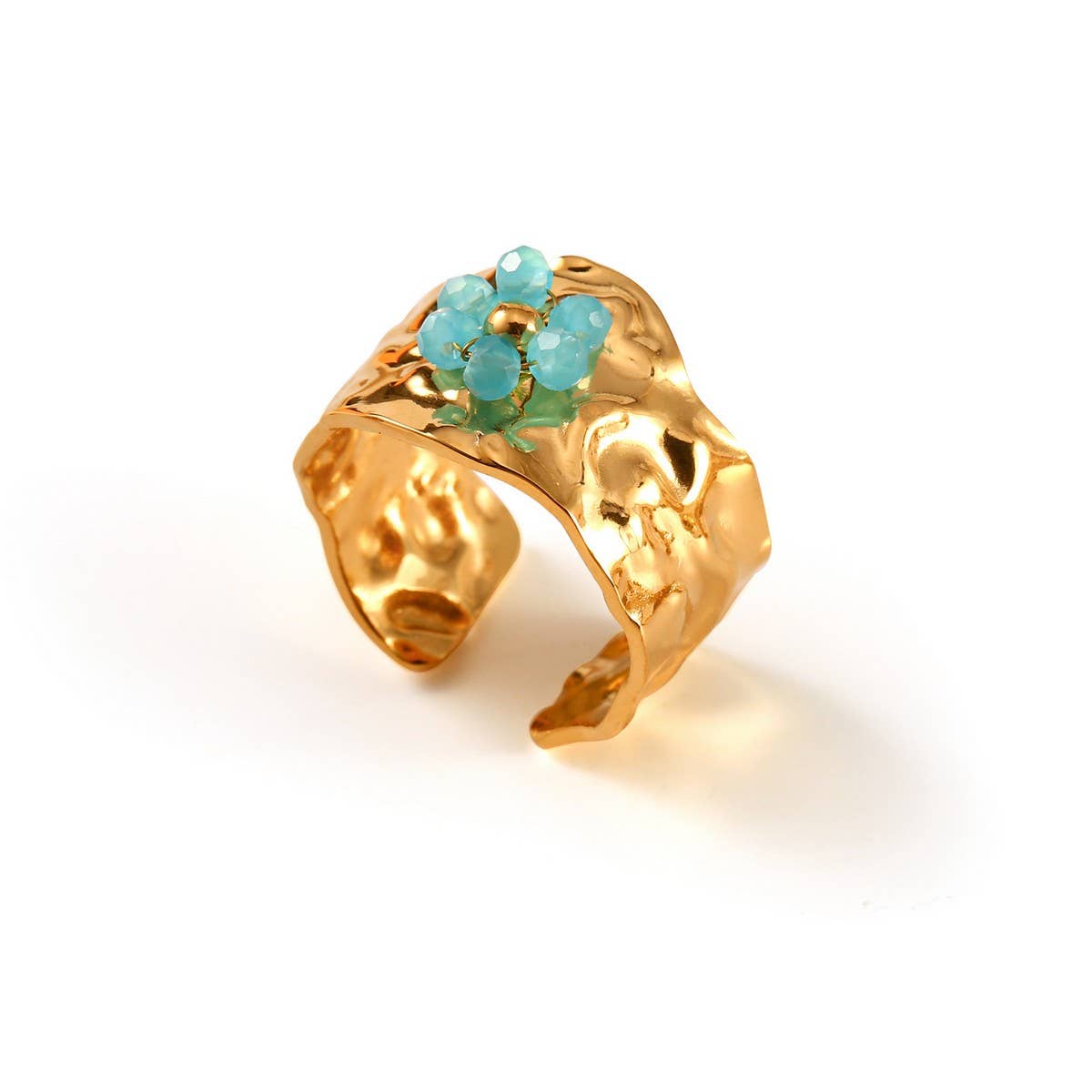 18K Stainless Steel Open Ring with Flower Design_CWMM8938