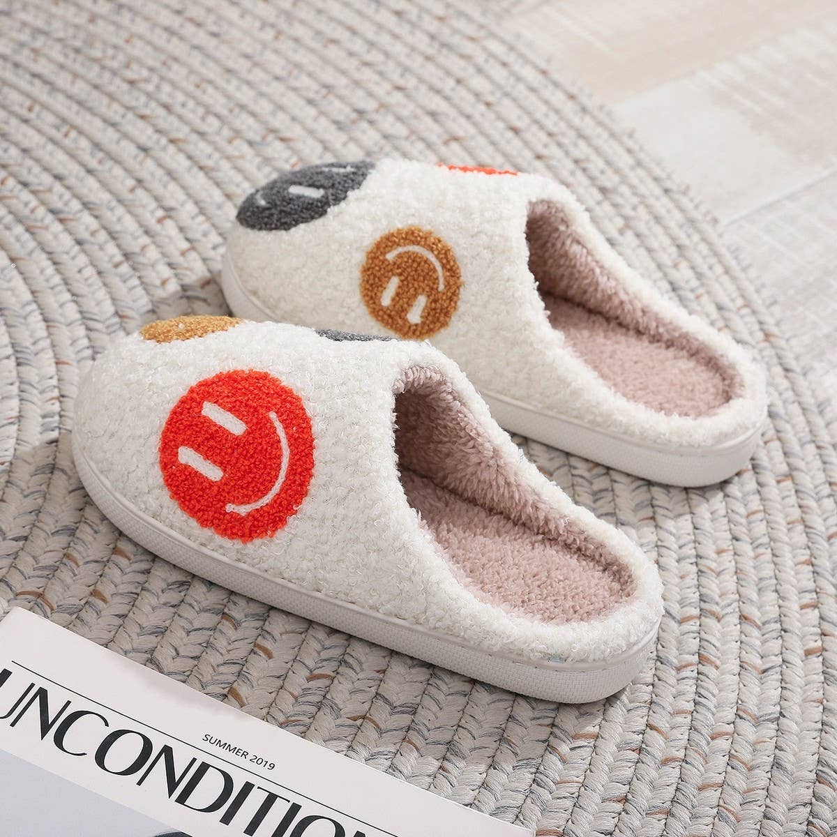 WINTER SMILING FACE PATTERN COTTON SLIPPERS