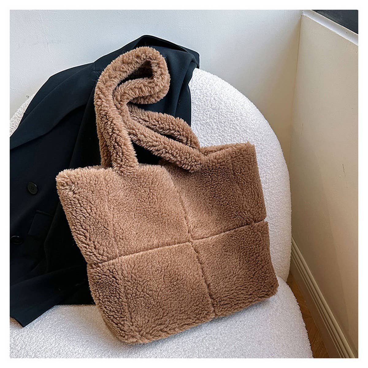 Fluffy Lamb Fur Tote Bag Large Shoulder Purse_CUAB00532