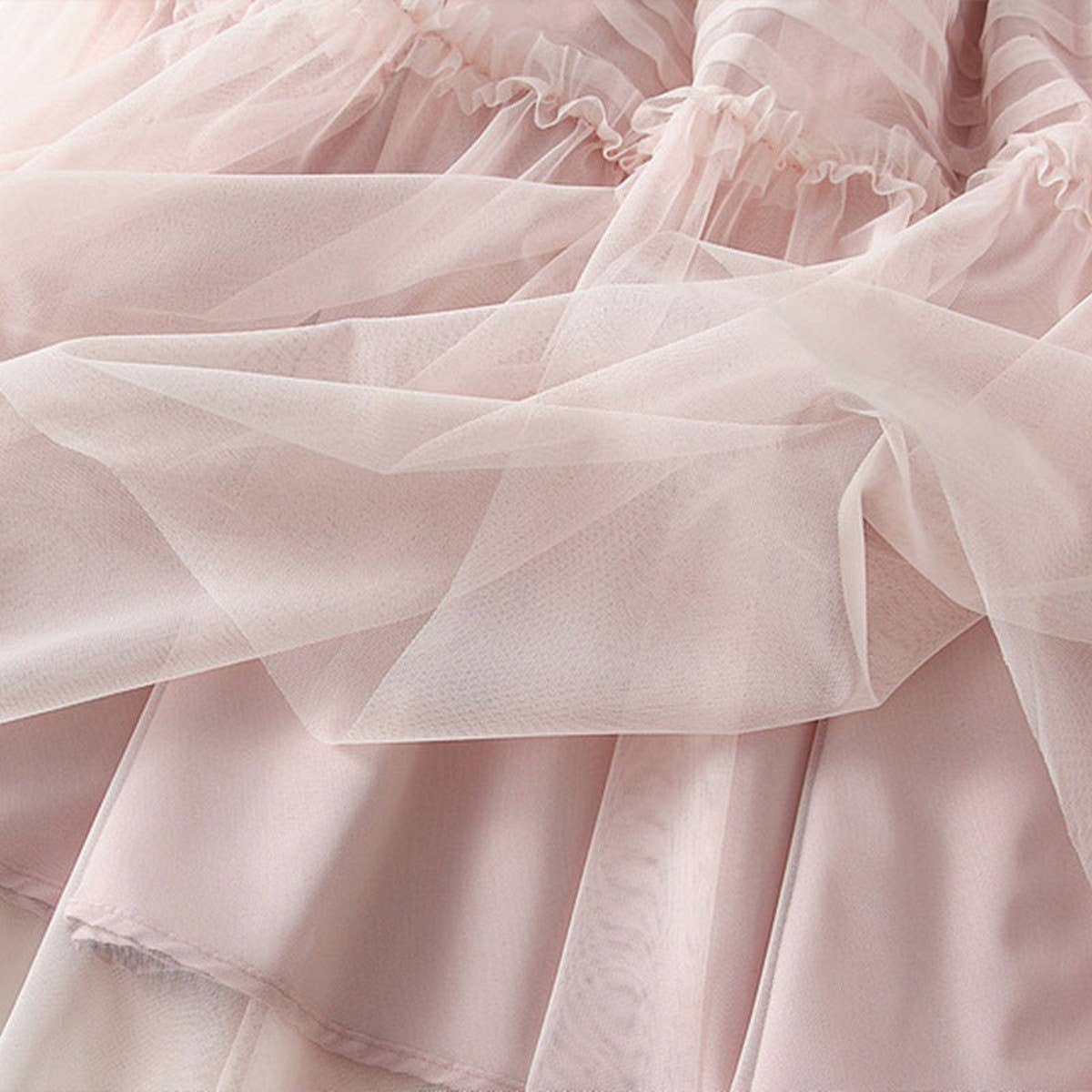 Vintage Pleated Lace Trim Tulle Maxi Skirt