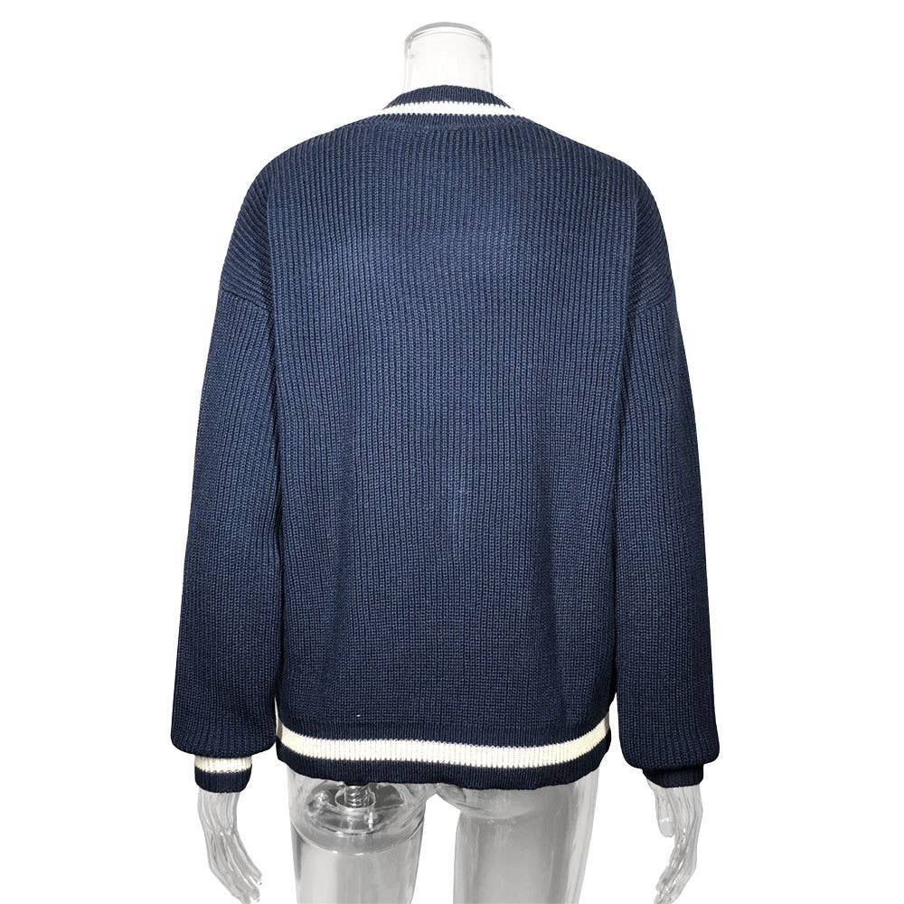 Fashion color-blocking patchwork knitted sweater