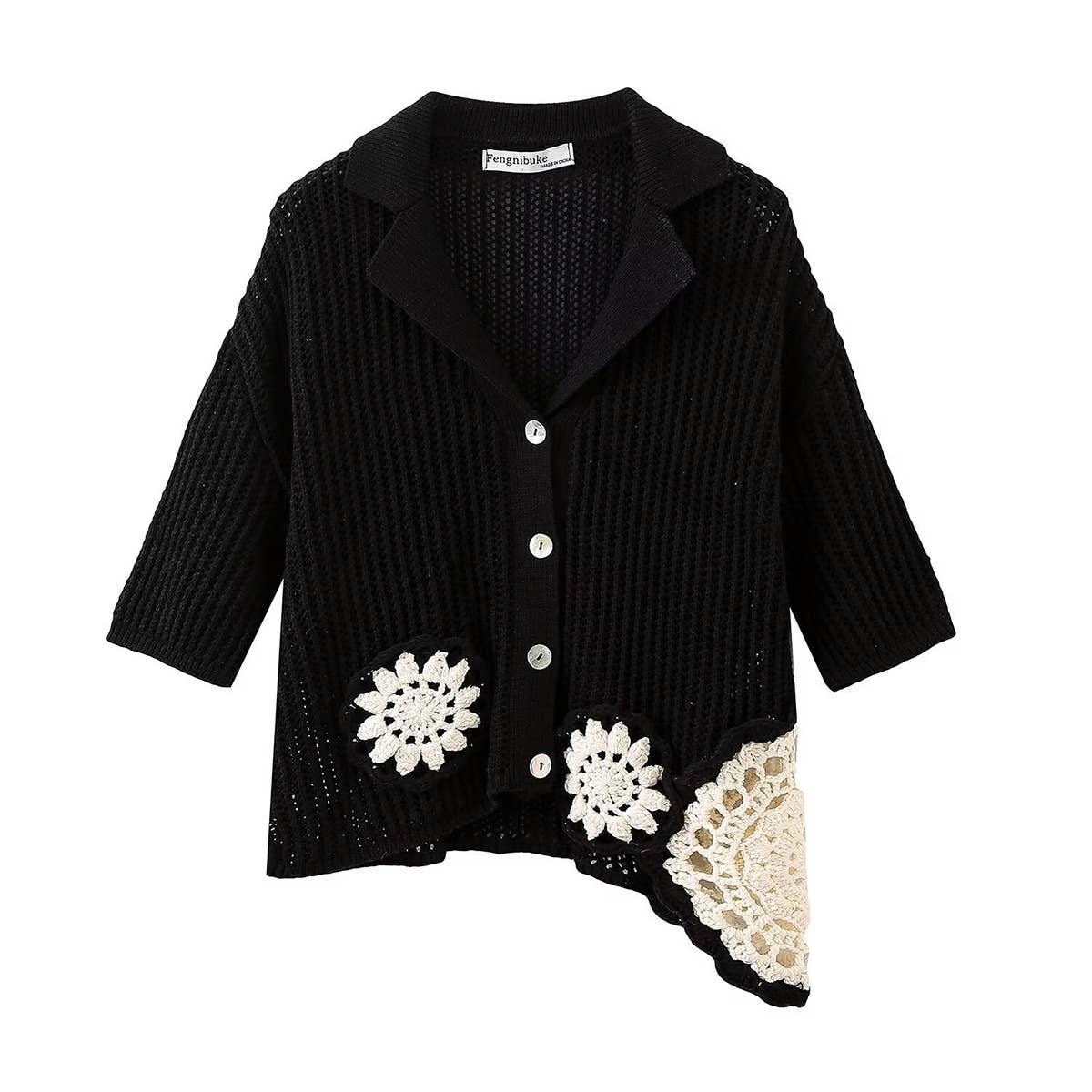 Short sleeve contrasting asymmetrical knitwear