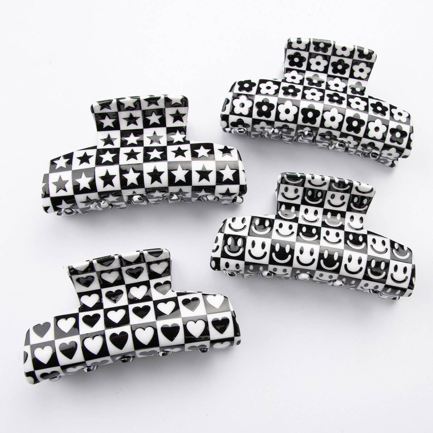 Black White Plaid Hair Claw - Retro Chic Clip_CWAHA0312