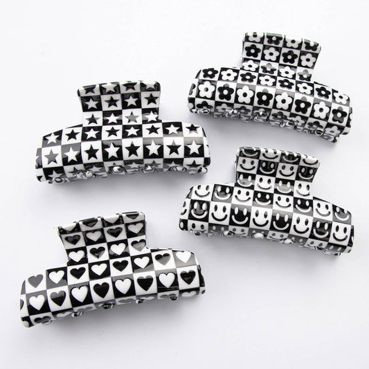 Black White Plaid Hair Claw - Retro Chic Clip_CWAHA0312