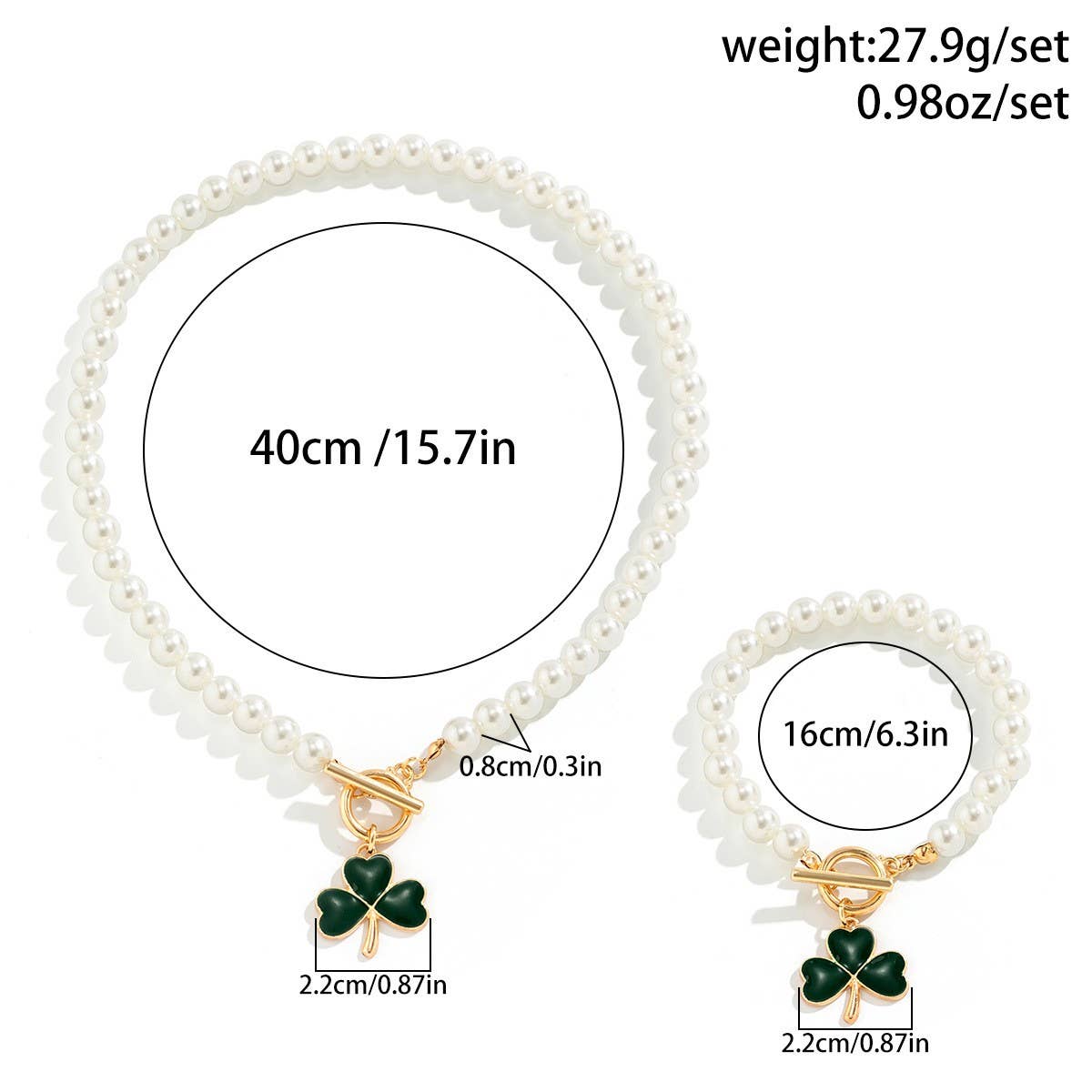 CLOVER PEARL NECKLACE BRACELET SET