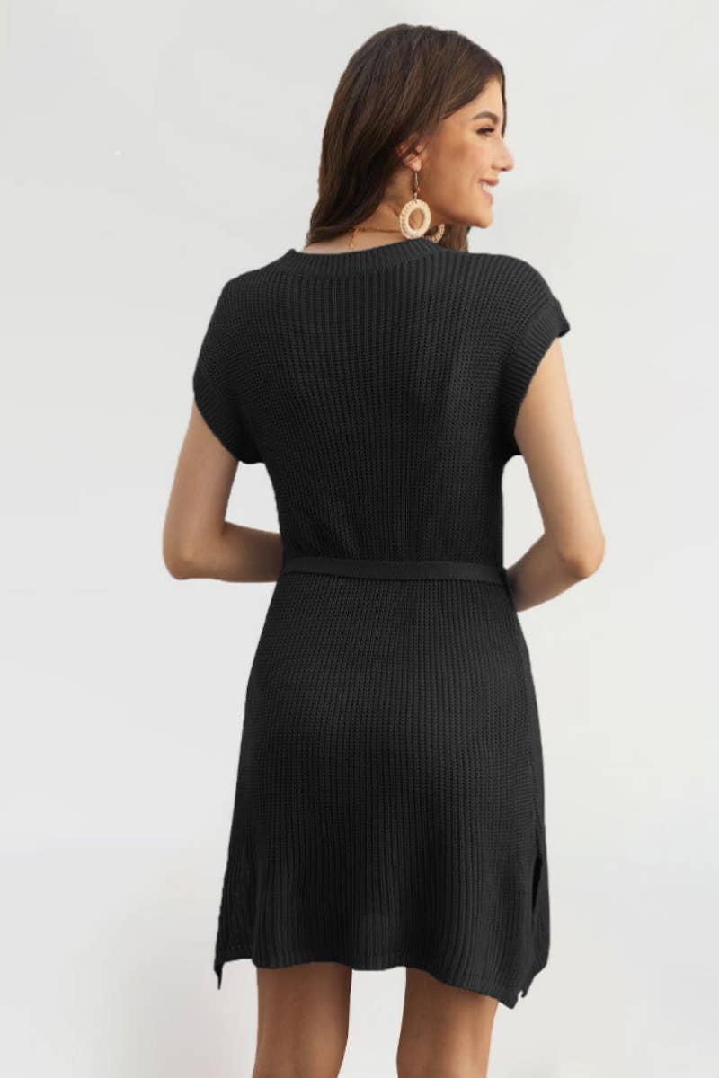 CWDSD3926_CREW-NECK SLEEVELESS SOLID-COLOR BEACH DRESS