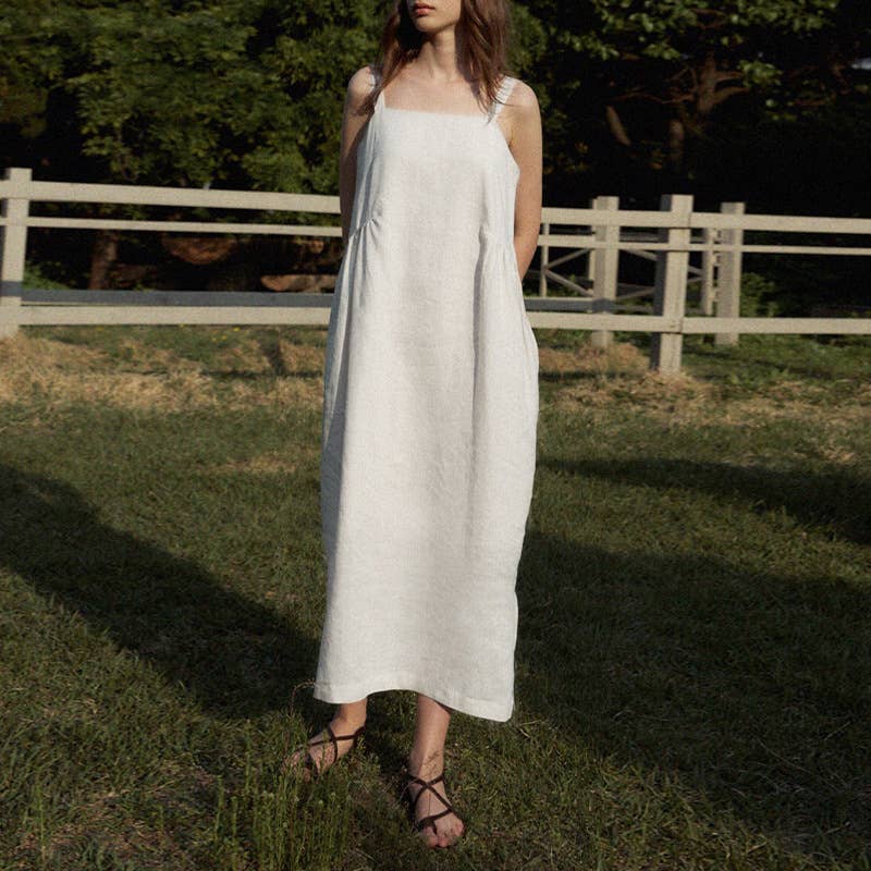 TENCEL LINEN SKIRT LOOSE SQUARE NECK DRESS