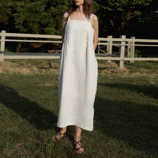 TENCEL LINEN SKIRT LOOSE SQUARE NECK DRESS