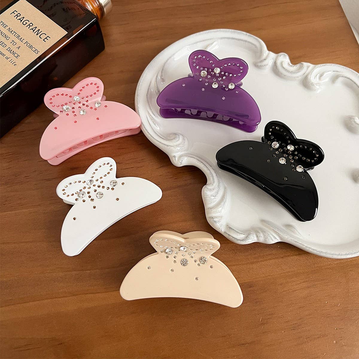 Elegant Bow Rhinestone Claw Clip ? Solid Color