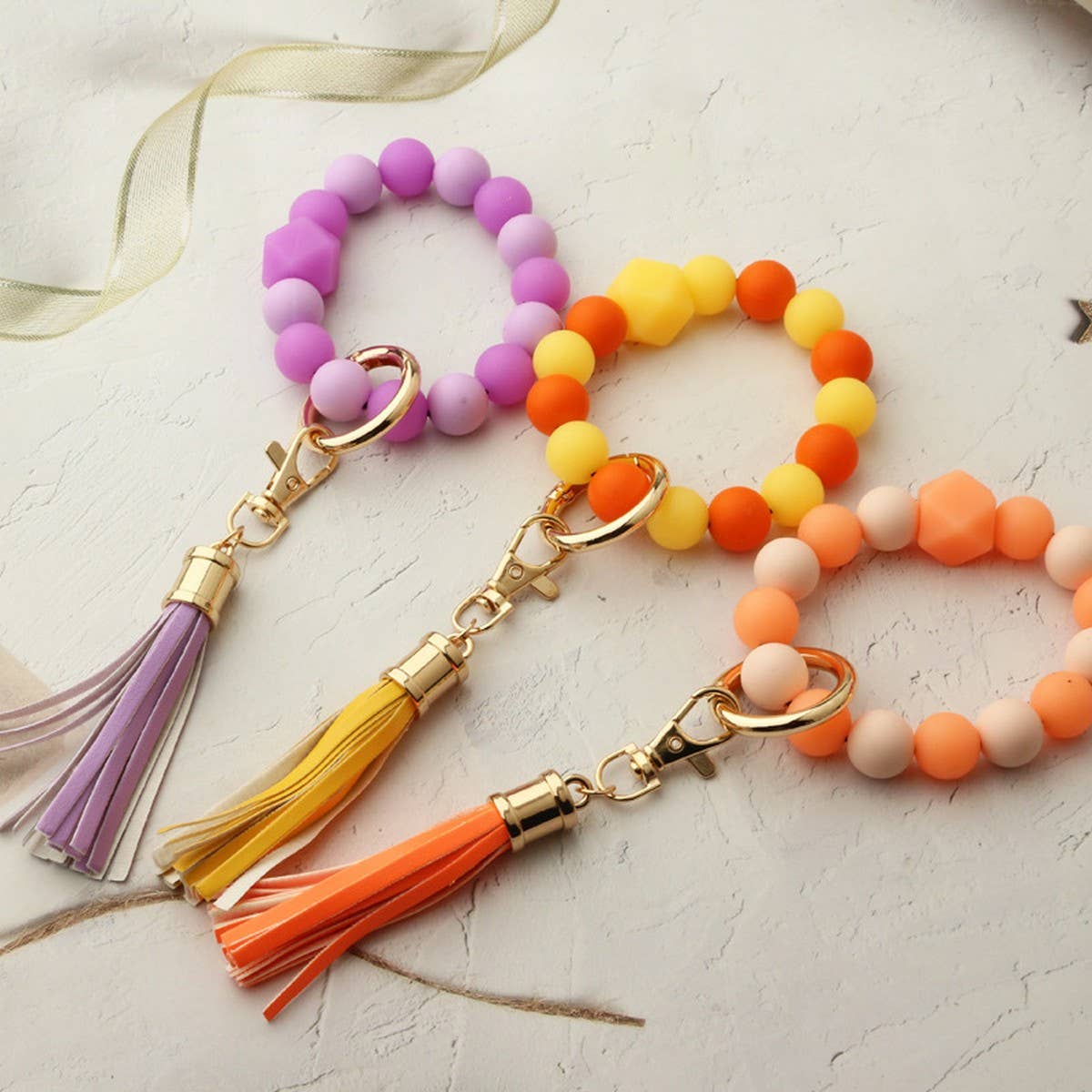 Glow in the Dark Silicone Bead Bracelet Keychain_CWAB5014