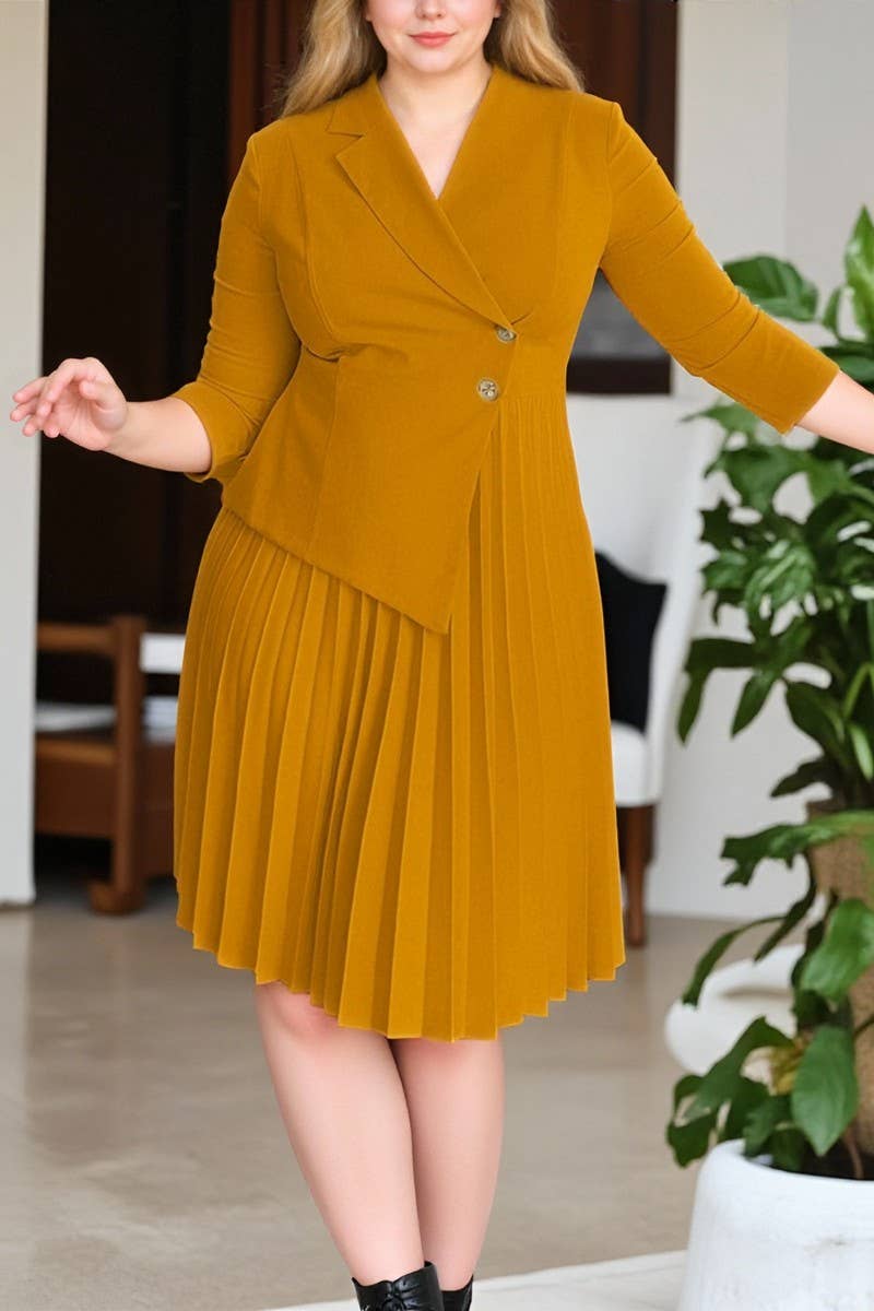 CWDMD01254_2025 WOMEN BLAZER COLLAR 3/4 SLEEVE ELEGANT DRESS