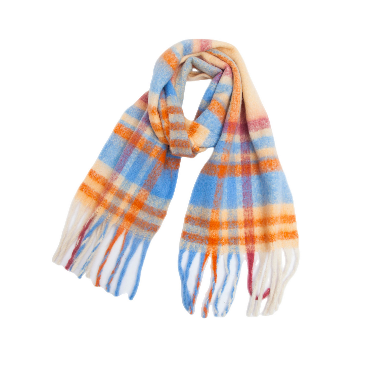 PLAID PATTERN FRINGE TRIM WINTER SCARF_CWASC2691