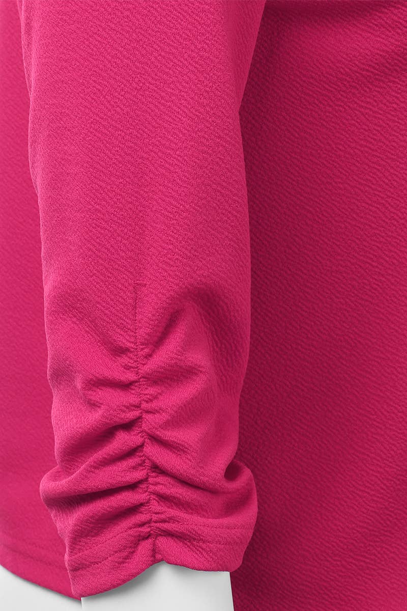 CWOBL091_Casual Work Ruched 3/4 Slv Open Front Blazer Jacket