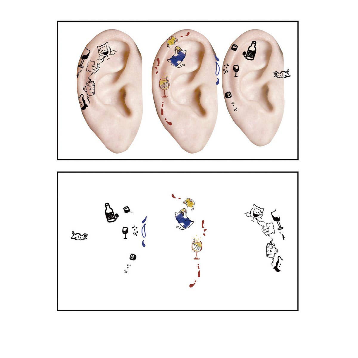 Cute Cartoon Ear Tattoos ? Waterproof Sticker Set