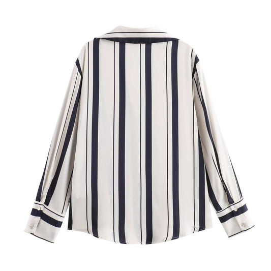 STRIPE COLOR MATCH BREATHABLE FASHION LAPEL SHIRT