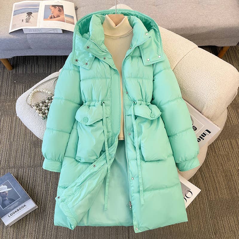 Thick,hooded,mid-length cotton-padded jacket