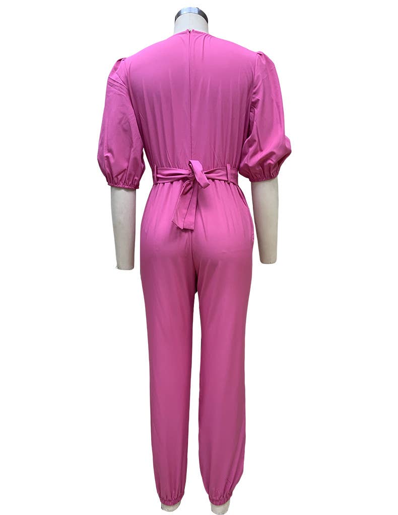 TEMPERAMENT ROUND NECK SOLID COLOR ROMPER