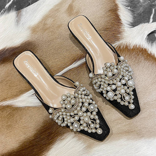 NEW STYLE THICK HEEL PEARL DECORATED SLIPPERS_CWSHS0702
