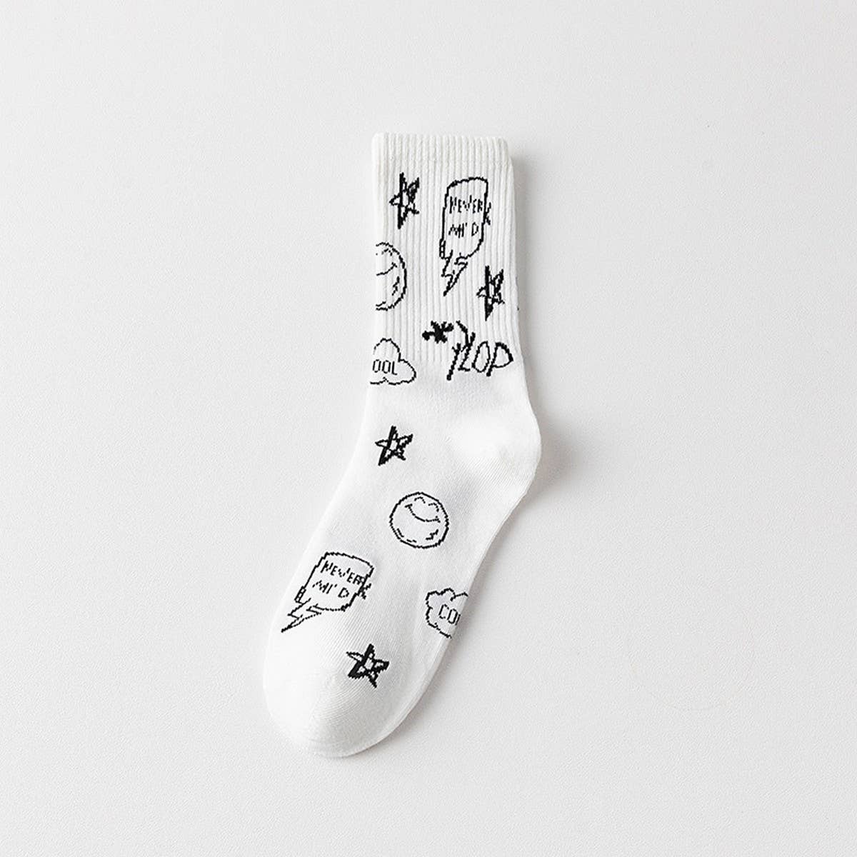 CWMS02737_UNISEX ATHLETIC CREW SOCKS BLACK WHITE
