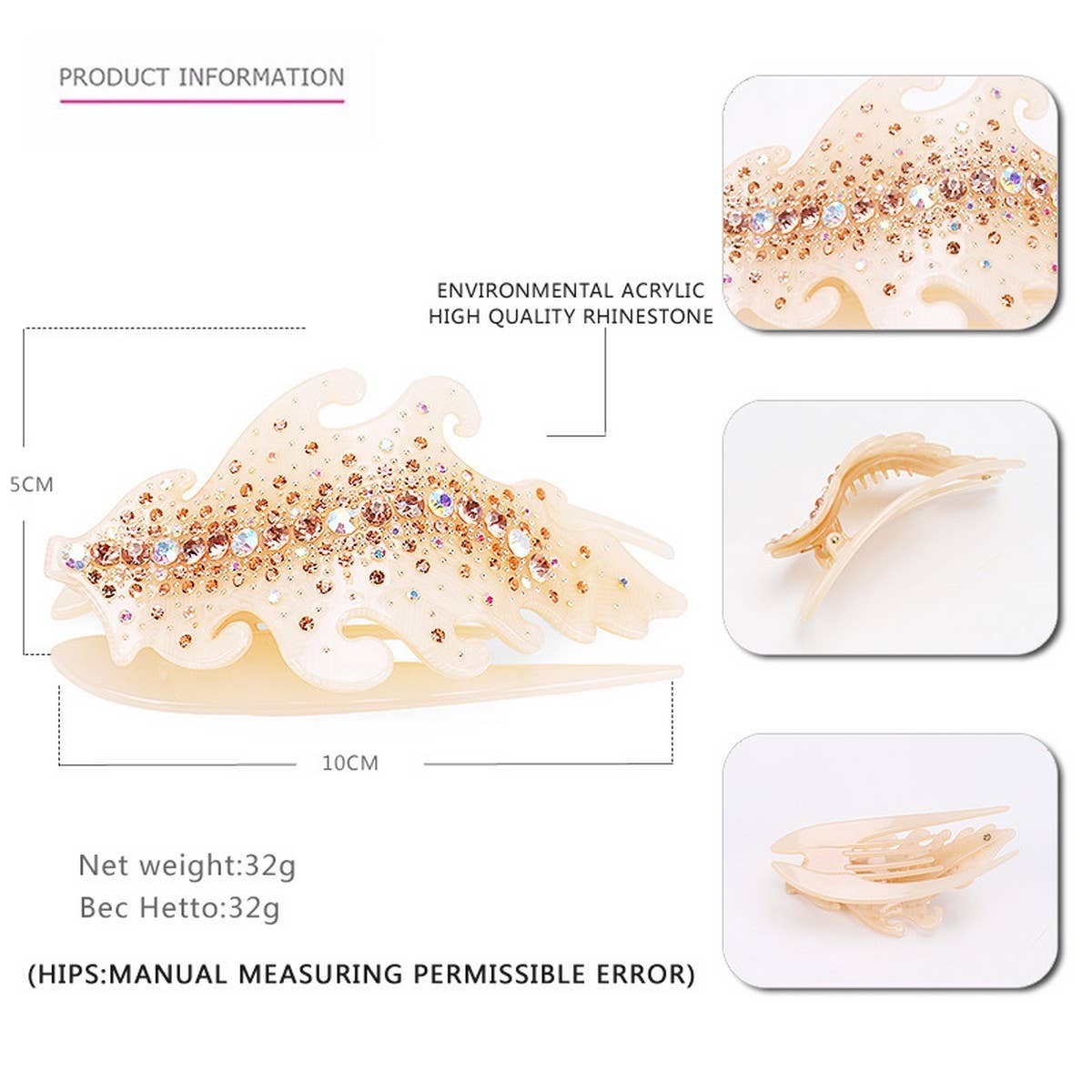 RHINESTONE DUCKBILL CLIP COMB HAIRPIN HAIRPIN