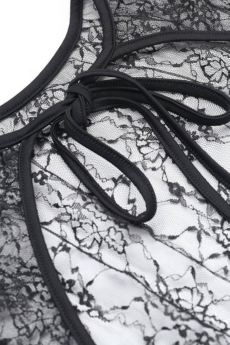 CWDSD6715_LONG SLEEVE LACE TIE A-LINE DRESS