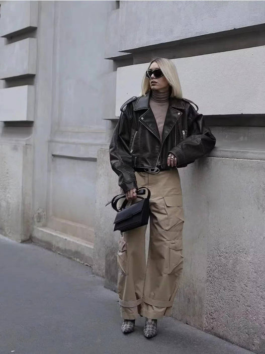 Fashion street-style motorcycle leather jacket