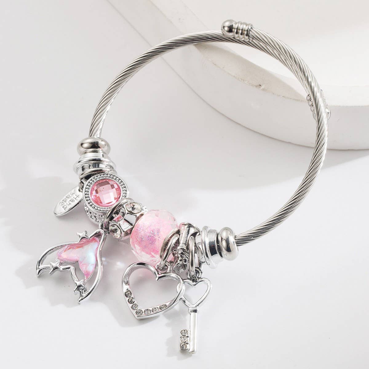Stainless Steel Bracelet with Mermaid Tail & Heart_CWMM8571