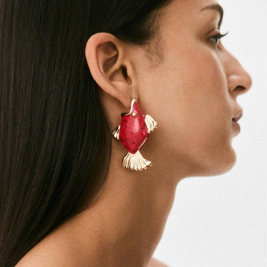 Fashion Retro Red Spotted Chubby Fish Earrings_CWAJE5049