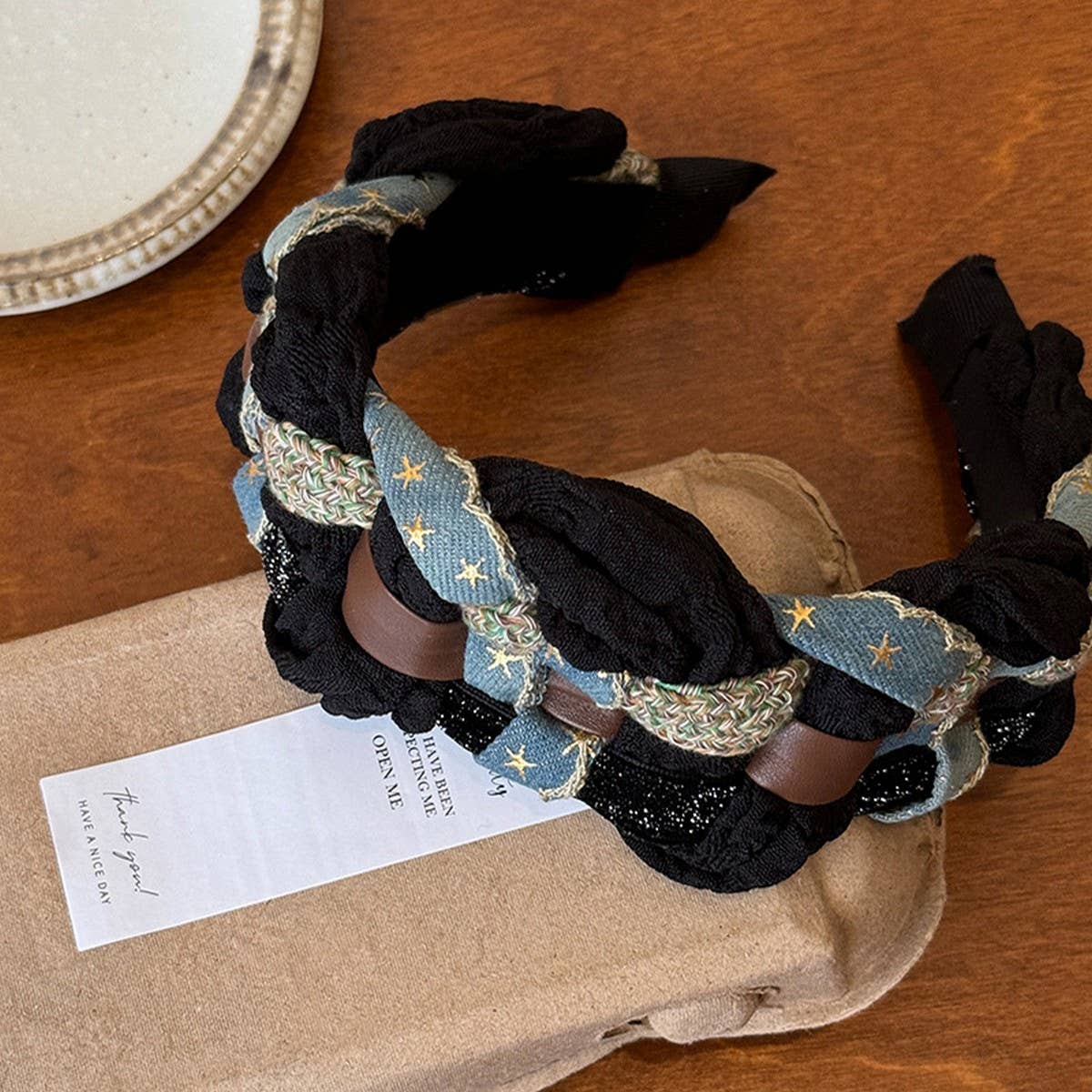 DENIM STAR TWIST HEADBAND HAIRPIN HEADDRESS