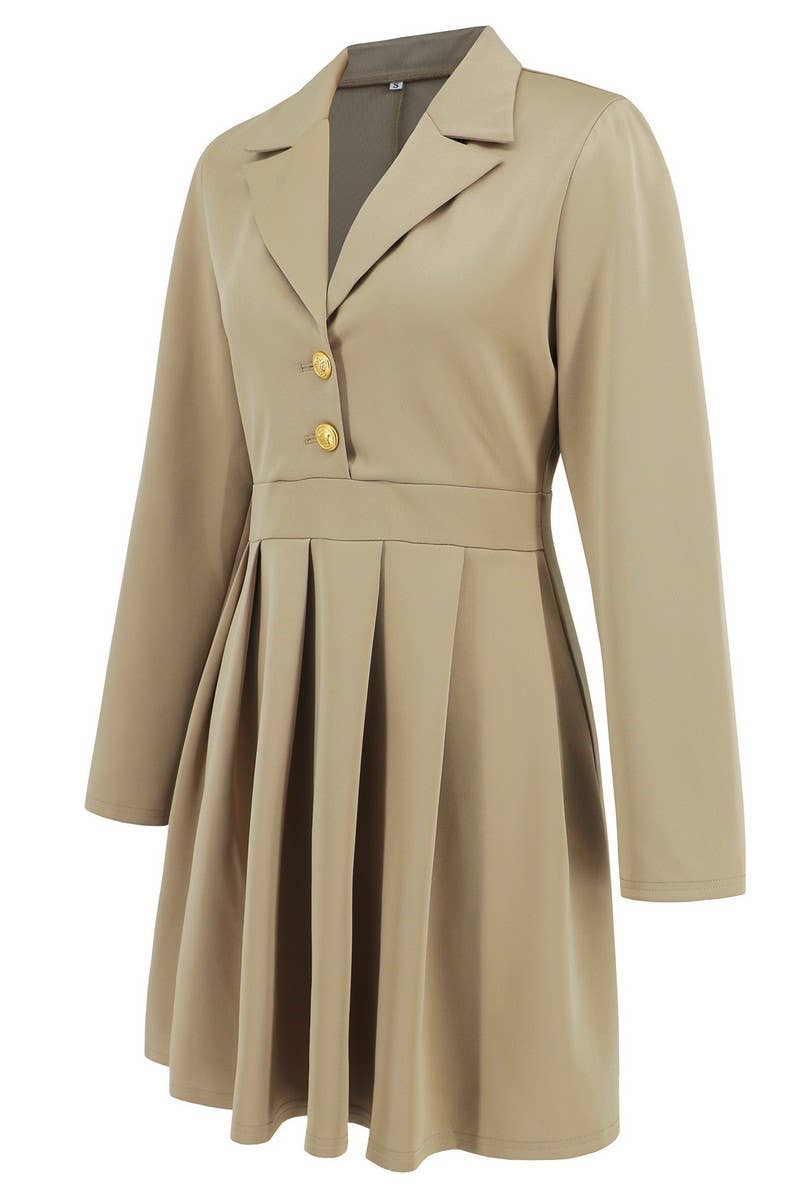 CWDSD6461_SINGLE BREASTED LAPEL PLEATED BUSINESS DRESS