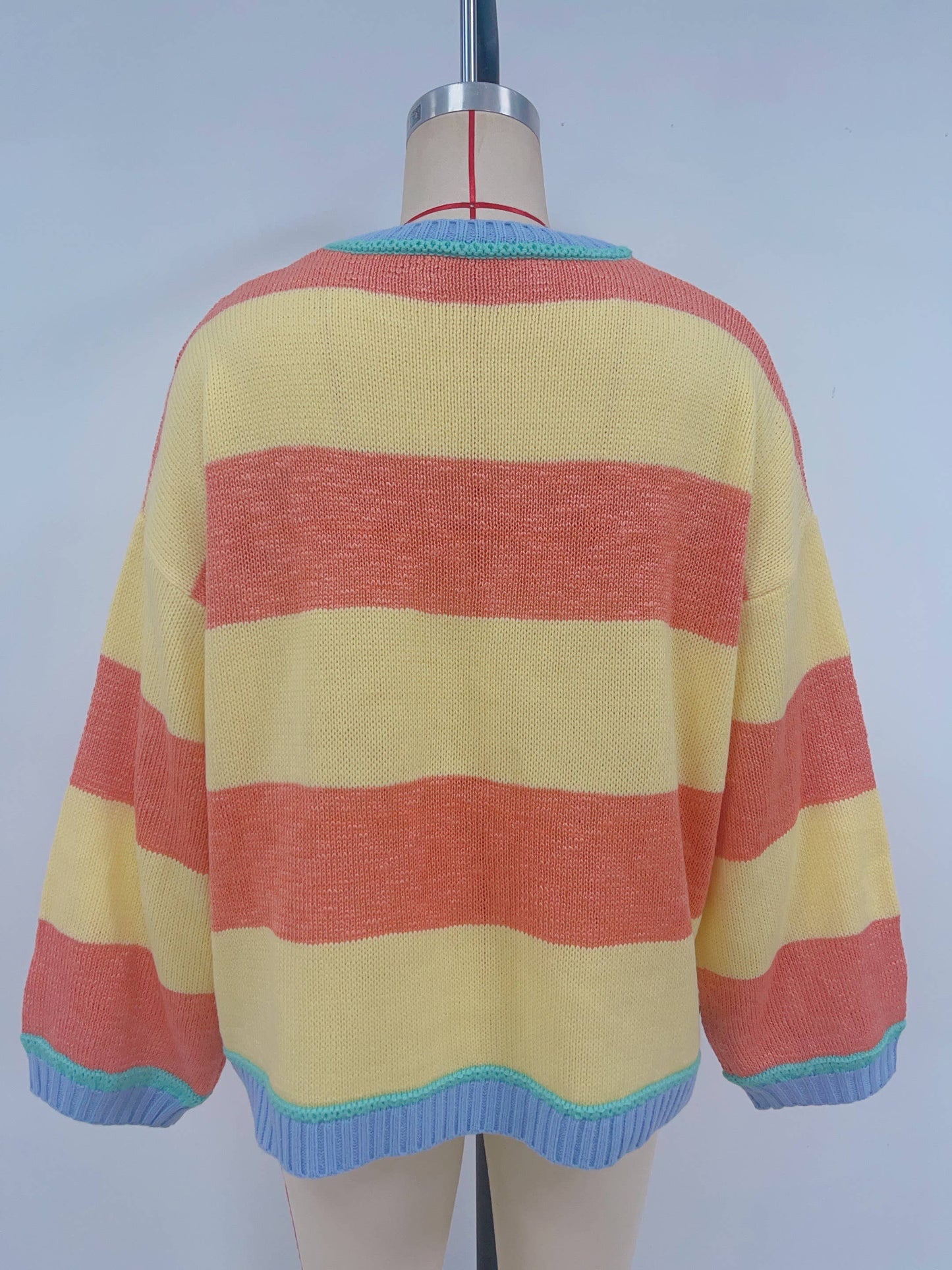 Knitted loose color-blocking striped sweater