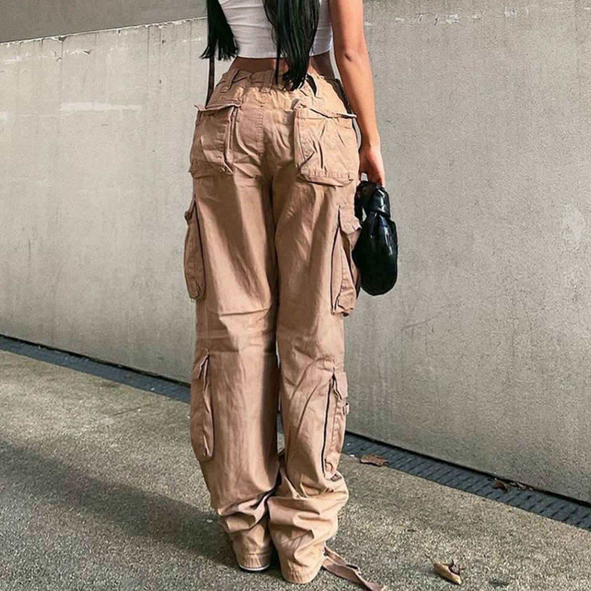 Urban Hip-Hop Washed Denim Cargo Pants