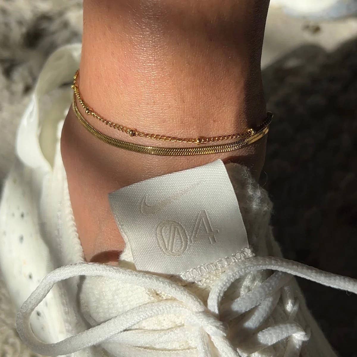 18K Gold Blade & Bead Double Layer Anklet_CWAJE4749