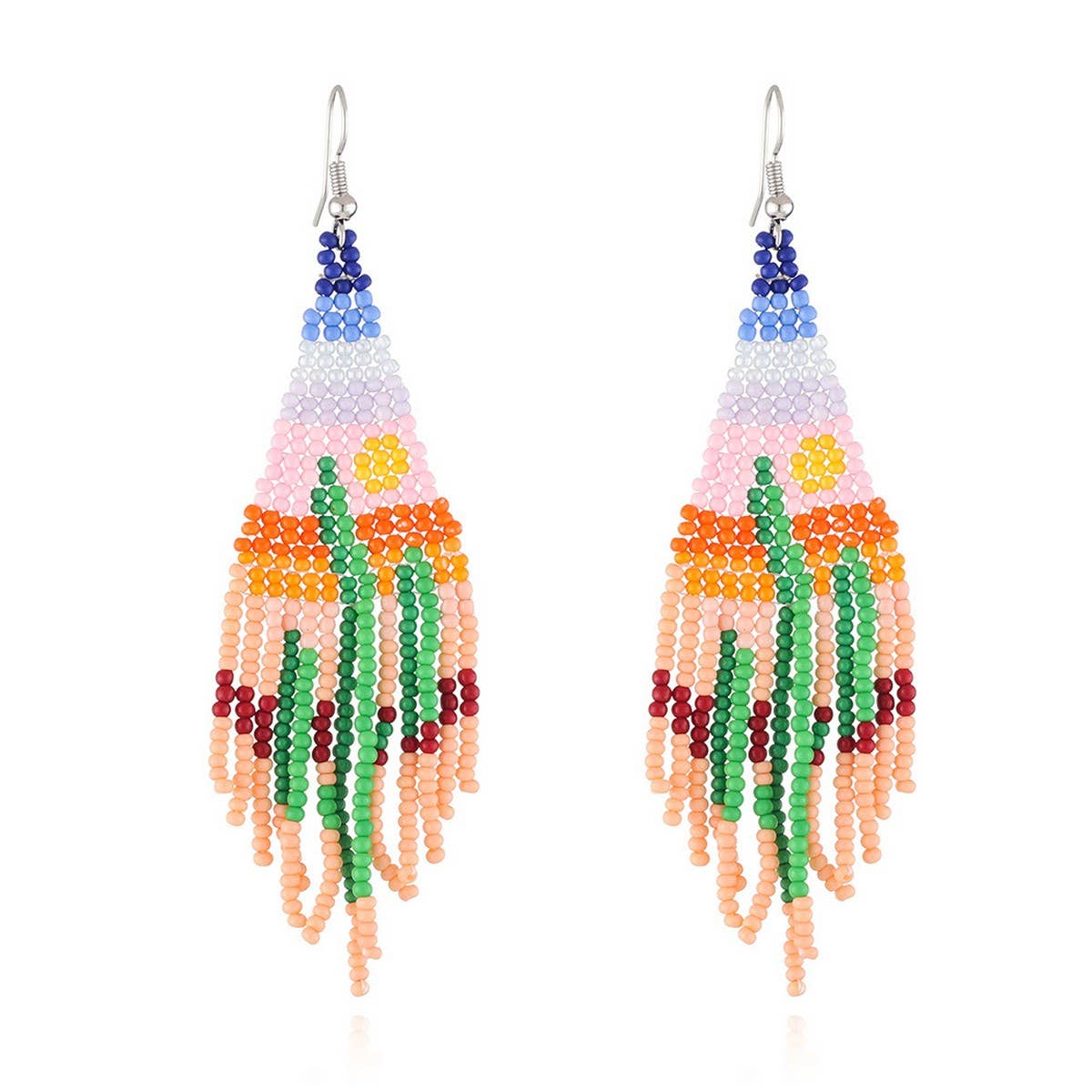 CACTUS PATTERN DANGLE EARRINGS BEADED_CWAJE0771