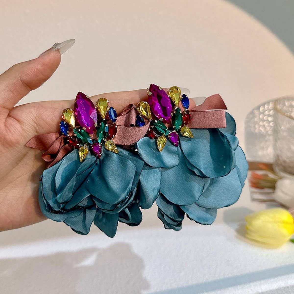 Handmade Fabric Flower Earrings ? Bold Drop Design