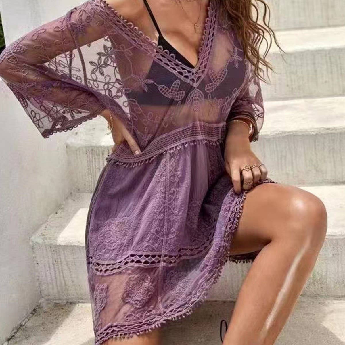 LACE BIKINI SWIMSUIT BEACH COVERUP WOMEN