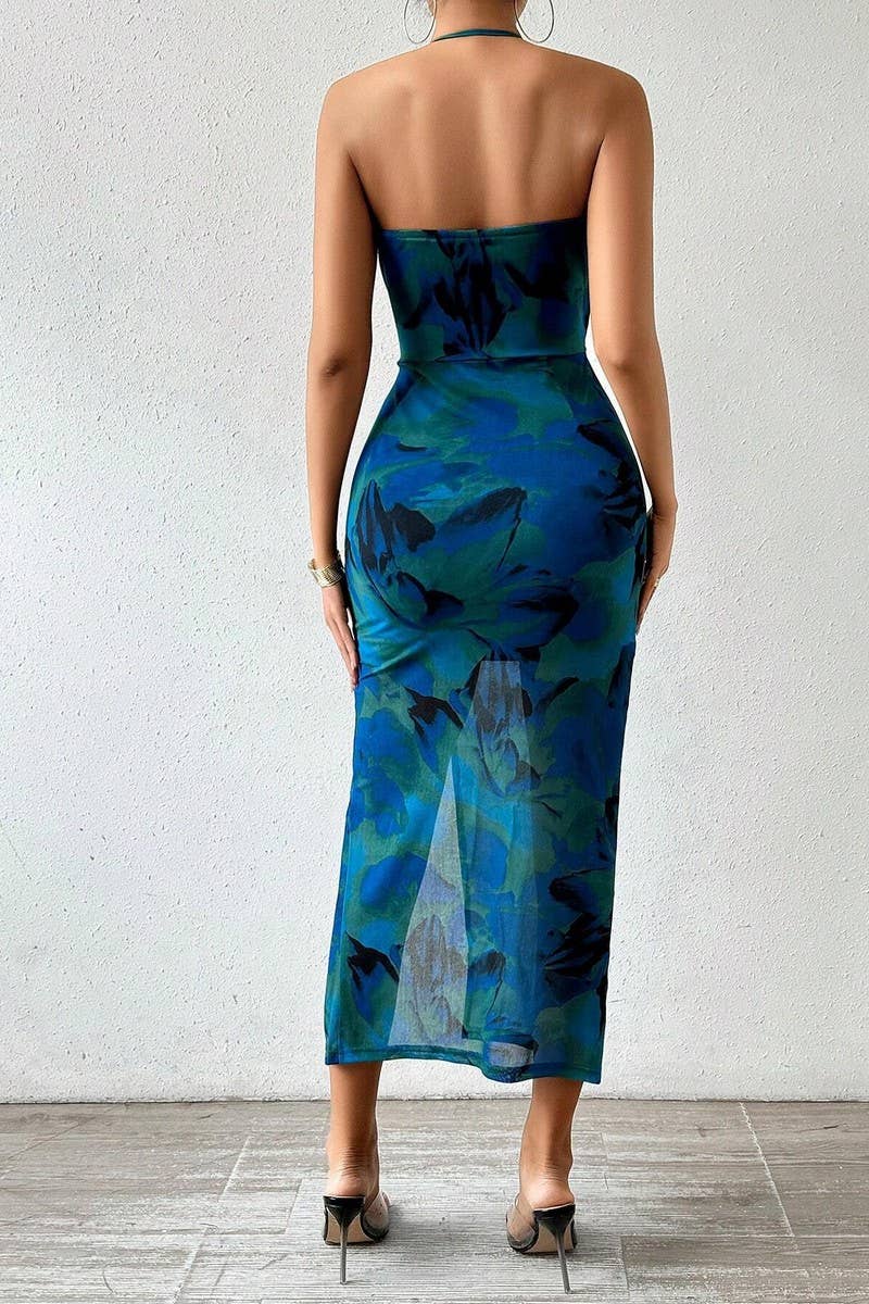 CWDMD5006_SUMMER SEXY BACKLESS PLEATED SLIM DRESS