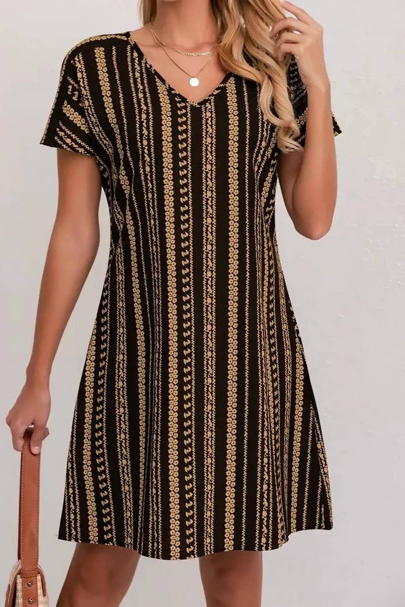 CWDSD8572_V-NECK FLORAL PRINT SHORT SLEEVE DRESS