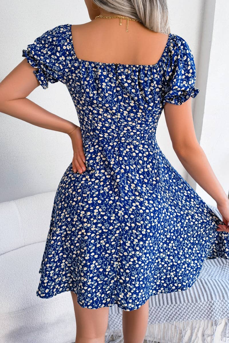 CWDSD4630_CASUAL FLARED SLEEVES FLORAL SWING DRESS