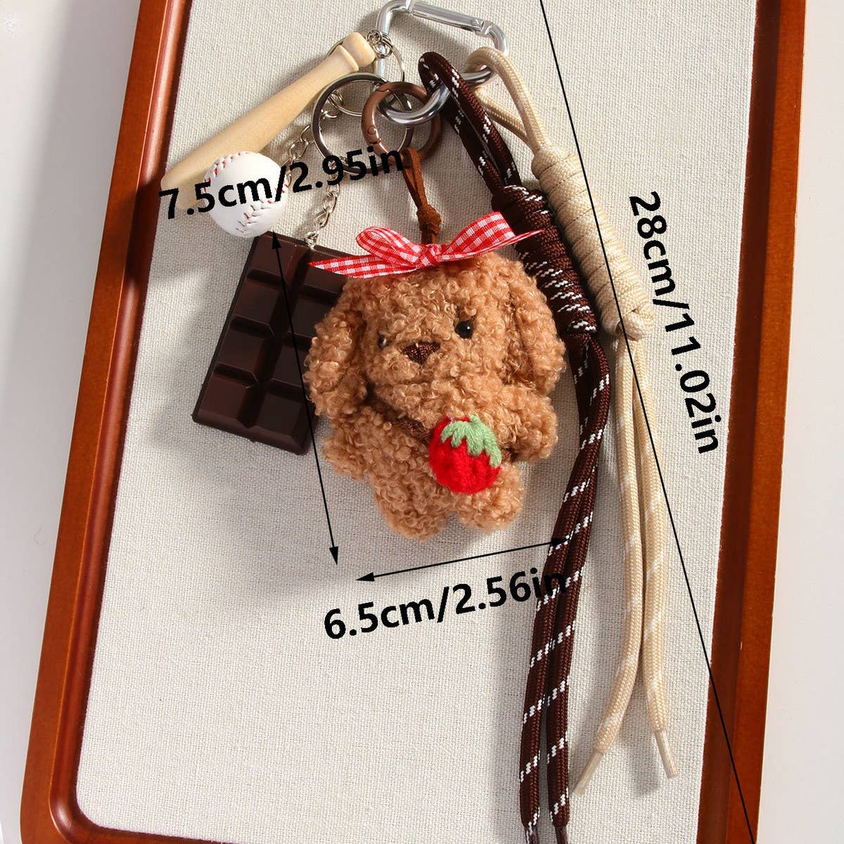Fluffy Dog Doll Keychain with Bow & Cord