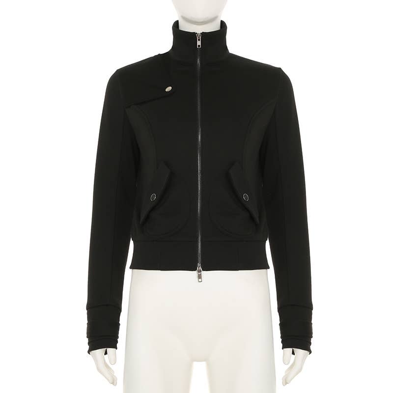 STAND-UP COLLAR DOUBLE-HEAD ZIP-UP CARDIGAN