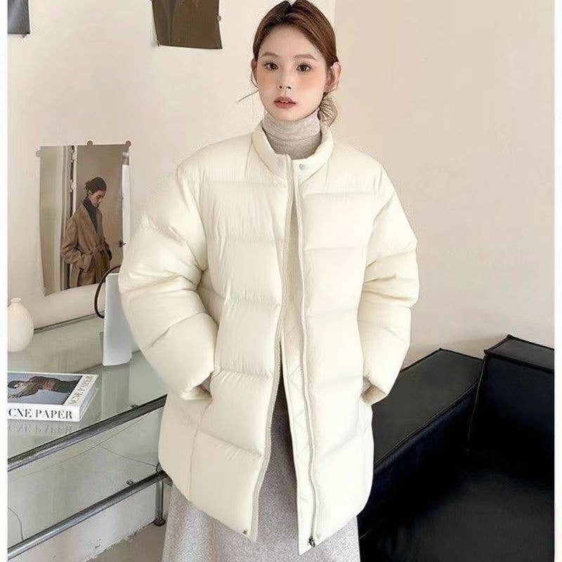 Fashion versatile round-neck down cotton jacket