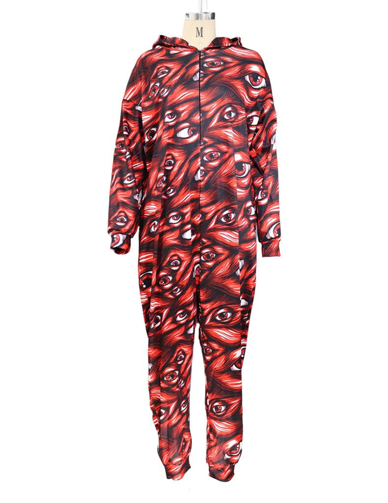 PRINTED HALLOWEEN PARTY BAGGY ROMPER HOODIE