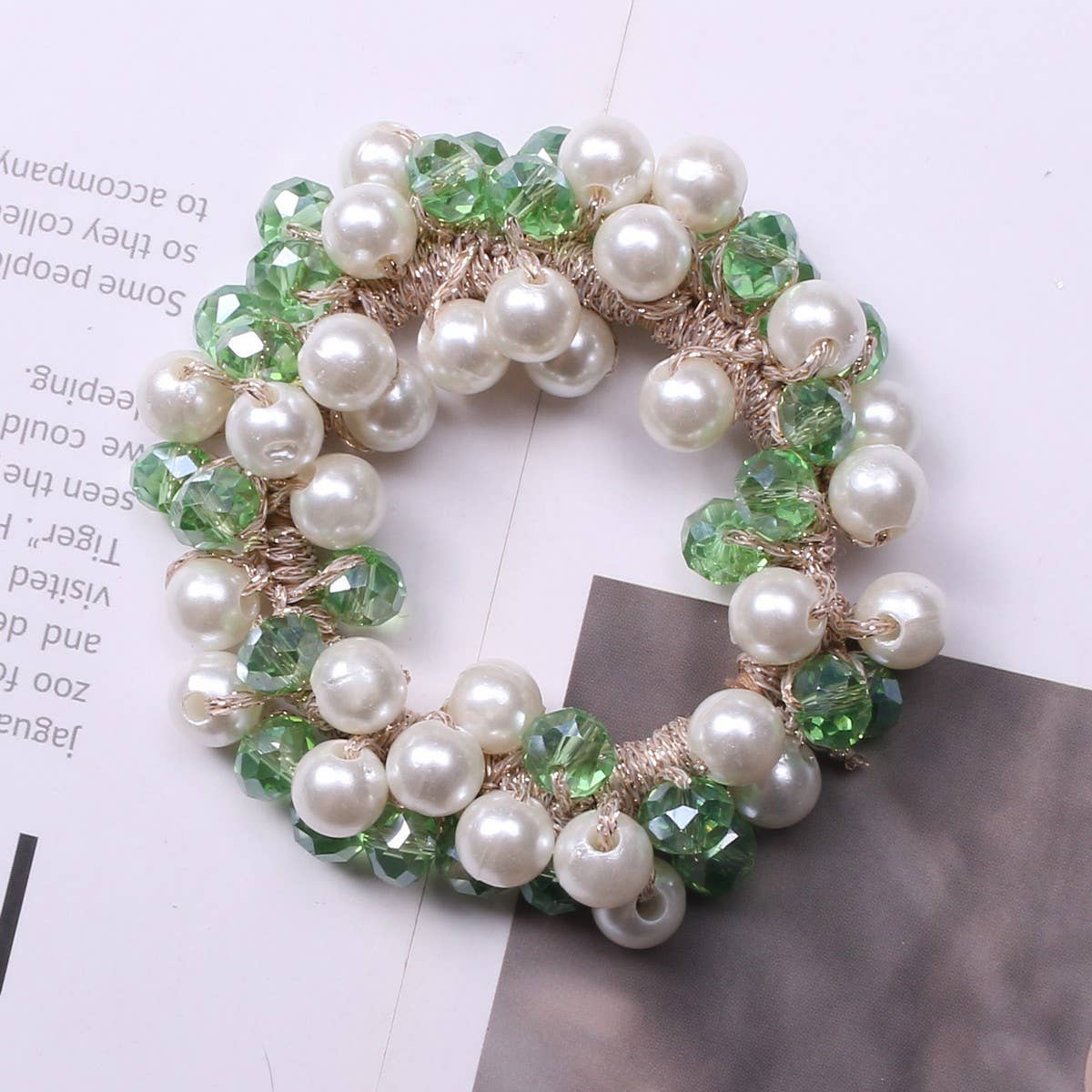 Fashion Pearl Crystal Hair Band Bun Ponytail Tie_CWAHA6768